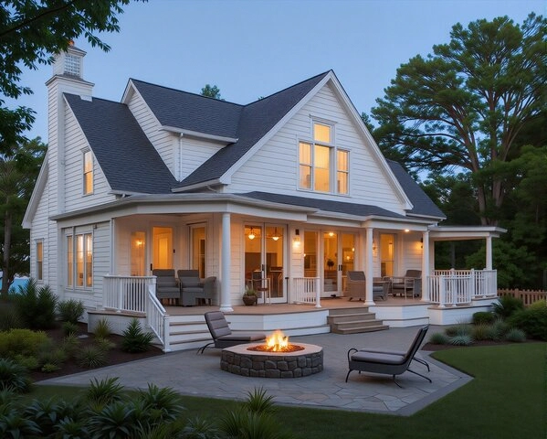 high-quality front porch renovation with wood finishes and custom steps for enhanced curb appeal
