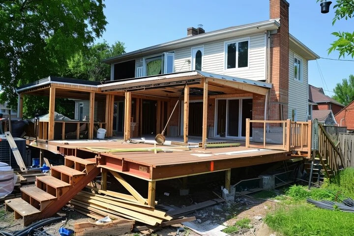 Sleek floating composite deck in Hamilton backyard with integrated LED lighting, minimalist aesthetics, and durable low-maintenance materials.